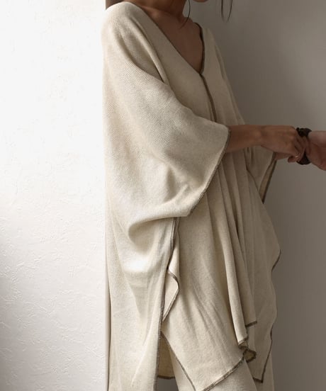 tops-04040　 MADE IN JAPAN COTTON LINEN RIB CAFTAN