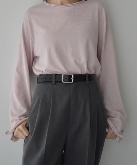 nh-tops-02586 Cuff Sleeve Long Cut-and-Sew Top Ecru Pink