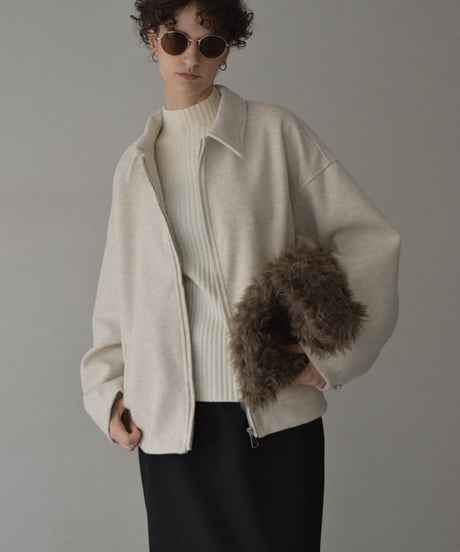 outer-02092　Wool-like Short Zip Blouson Ecru Gray Brown