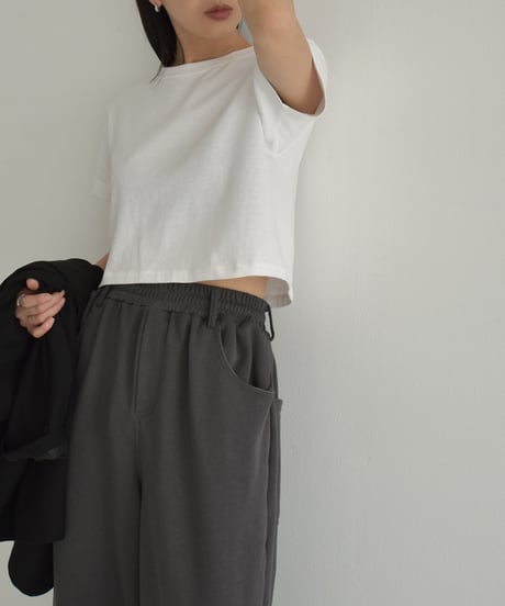 nh-tops-02462 　6.2 oz Cropped Compact Solid T-shirt White Gray Black Navy