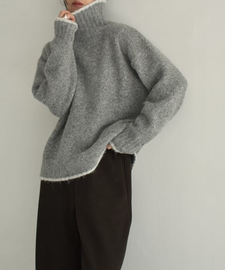 knit-02310　Bicolor Knit Tops Light Beige Gray Brown