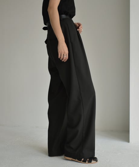 bottoms-12010　Tucked Wide Pants Ecru Gray Black
