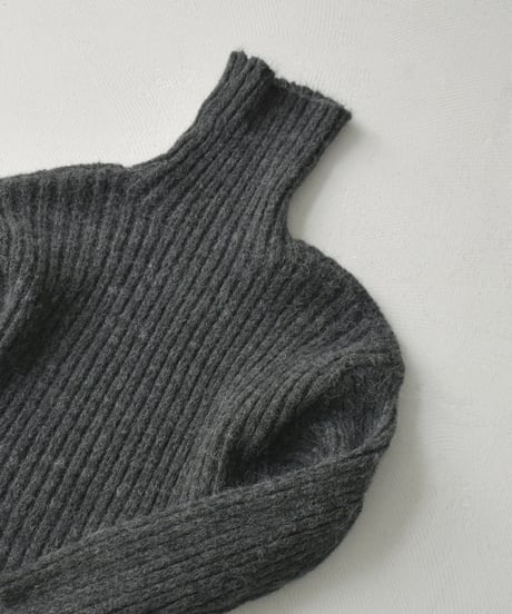 knit-02309　Ribbed Turtle Knit Tops Beige Brown Light Gray Dark Gray