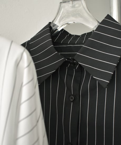 tops-02511　Over Sized Striped Shirt White Black