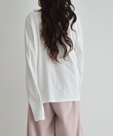 tops-02601 Henley Neck Long T-Shirt White
