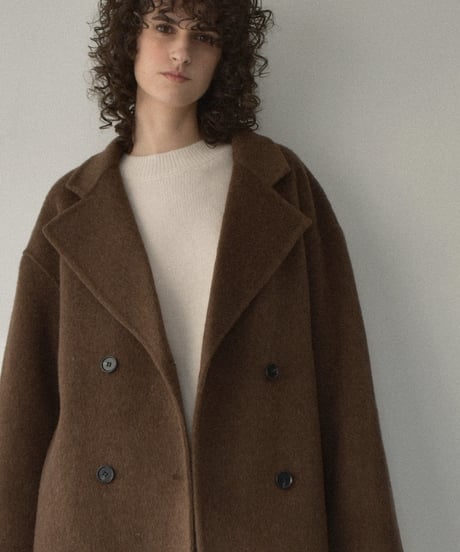 outer-02061　Wool Midi Coat With Reversible Stitching  Ecru Dark-gray Brown
