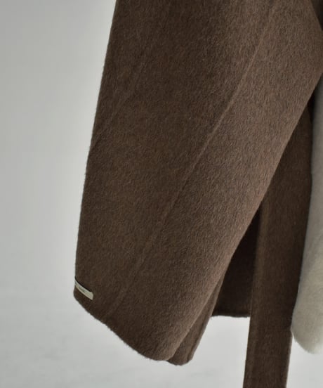 coat-02062  Raglan Sleeve Stand Collar Wool Midi Coat With Reversible Finish　Ecru Brown