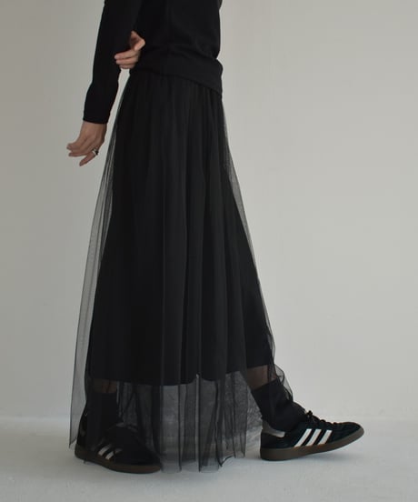 bottoms-02218　Tulle Long Skirt　Ecru　Grey　Black