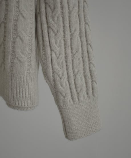 knit-02367 Double Zip Cable Knit Ecru Greige Dark Gray