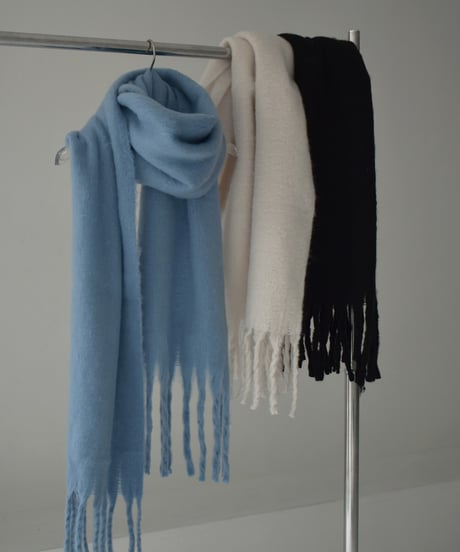 muffler-02022　Volume Fringe Muffler　Ecru Blue Black Gray Cream
