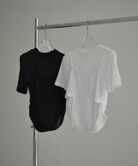 tops-02487　Sheer Layered Tops White Black