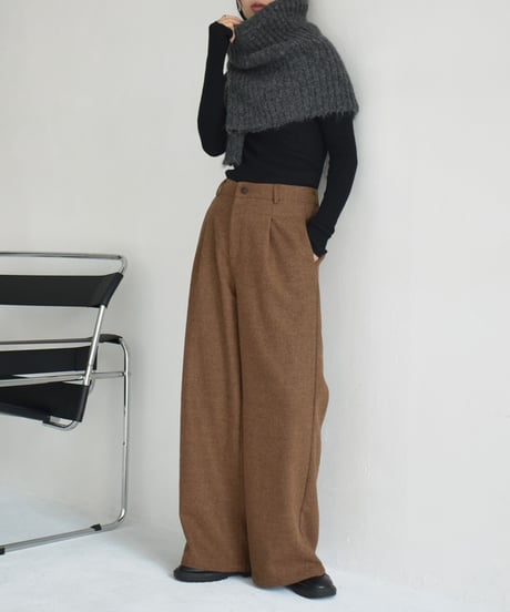 bottoms-02261　Wool Blend Check Tuck Pants Brown Dark Brown