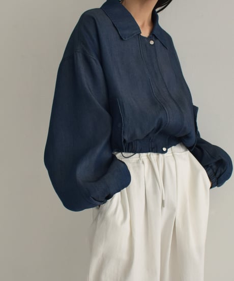 outer-02079　Volume Sleeve Indigo Chambray Blouson