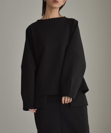 tops-12008　Cocoon Sleeve Cardboard Knit Pullover　Grey　Black