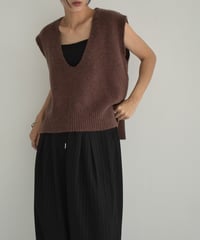 knit-02279　U-Neck Vest Gray Brown Black