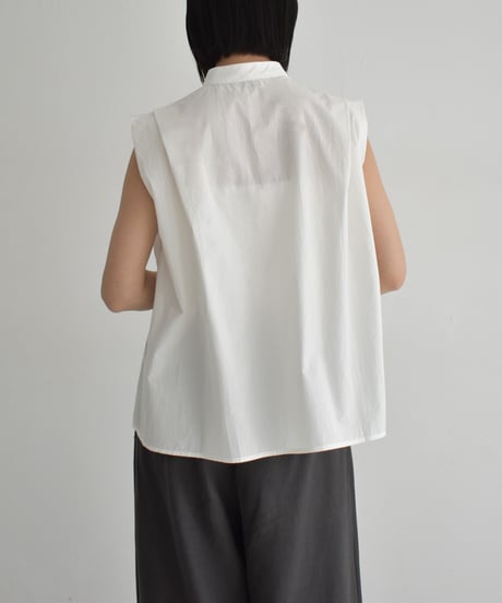 tops-02551 Front Tuck Sleeveless Blouse White Charcoal Black