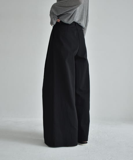 bottoms-02265    Wrap waist tuck wide pants Ecru Khaki-gray Black