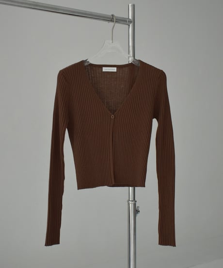 knit-02295　Ribbed One Button Cardigan Off-White Brown Red Charcoal