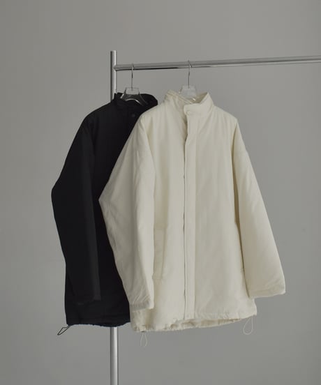 outer-02095   Stand Collar Quilted Mid-Length Coat  Ecru Black