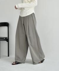 bottoms-02265    Wrap waist tuck wide pants Ecru Khaki-gray Black