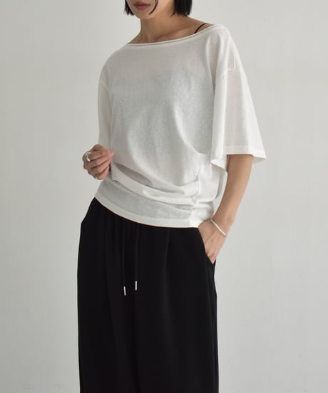 tops-02552　Waist Tuck Tee　White Black