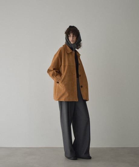 jacket-02024 Faux Suede Mid-Length Outer  Camel Brown