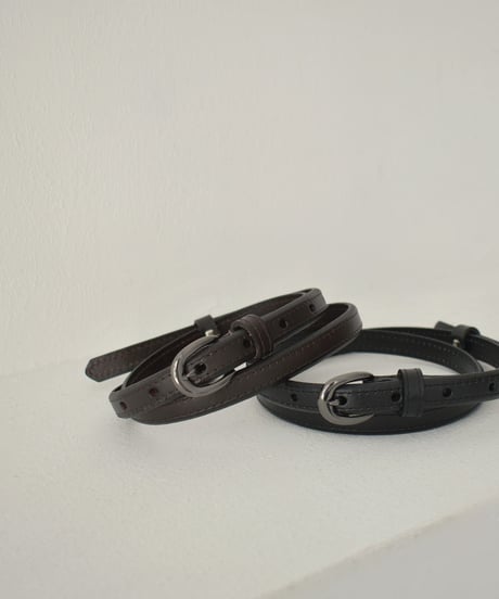 belt-02040　Genuine Leather Round Buckle Slim Belt　Dark-Brown Black