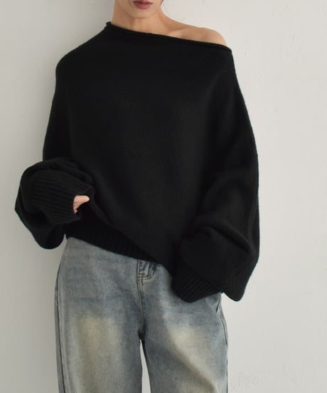 knit-02294　Loose Dolman Knit Off-White Gray Black