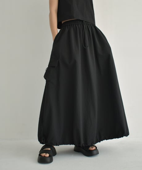 bottoms-02237　Nylon Balloon Cargo Skirt　White　Charcoal　Black