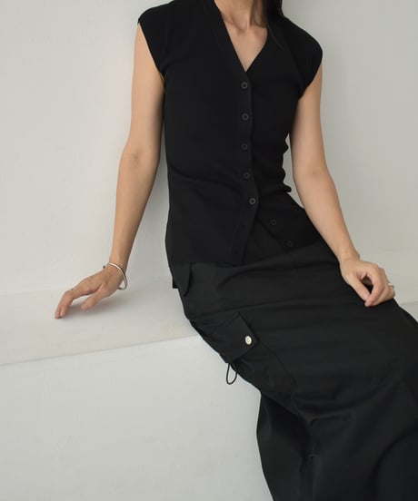 knit-02275　Front Button Summer Ribbed Knit Vest Brown Black