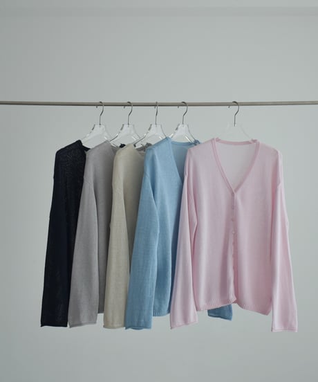 knit-02378 Linen Blend Mesh Knit Cardigan Ecru Pink Blue Gray Navy