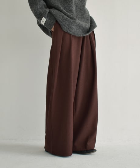 bottoms-02251　Intuck Wide Pants Brown Gray