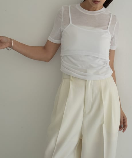 tops-02487　Sheer Layered Tops White Black