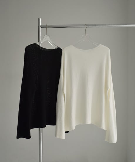 knit-02278　Boat Neck Mesh Knit White Black