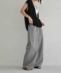 bottoms-02278　Linen Blend Striped Wide Pants　White Gray Beige