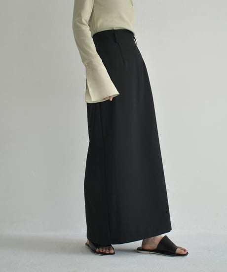 bottoms-12016　High Waist Twill Maxi Skirt  Gray Black