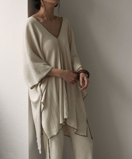 tops-04040　 MADE IN JAPAN COTTON LINEN RIB CAFTAN