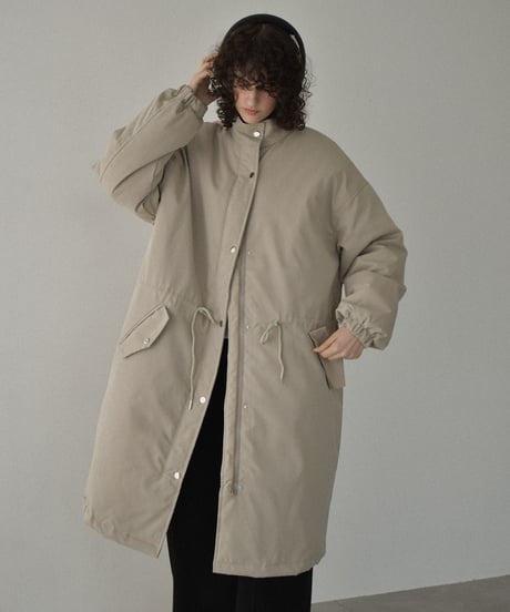 outer-02093　Padded Long Coat with Volume  Greige  Black