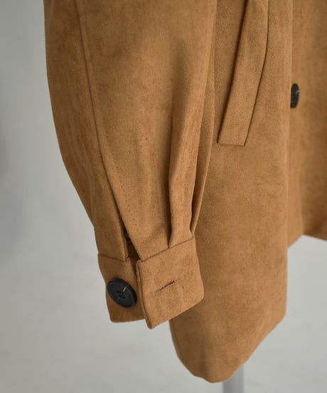 jacket-02024 Faux Suede Mid-Length Outer  Camel Brown