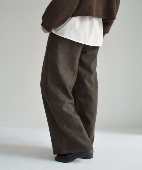 bottoms-02261　Wool Blend Check Tuck Pants Brown Dark Brown