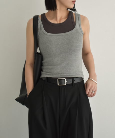 tops-02547　2way Square Tank Top  Gray Brown Black