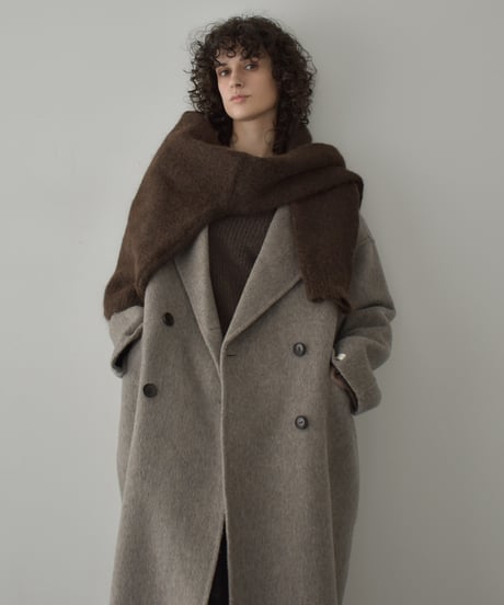 coat-02063   Shaggy Wool Long Coat  Greige Dark-Gray