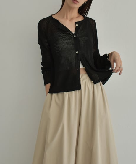 knit-02270　Linen-blend Summer Knit Cardigan Beige Black Gray