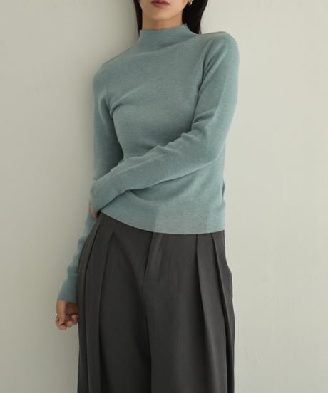 knit-02302　High Neck Knit Top Blue-gray Brown