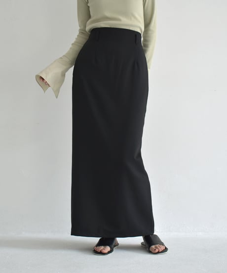bottoms-12016　High Waist Twill Maxi Skirt  Gray Black
