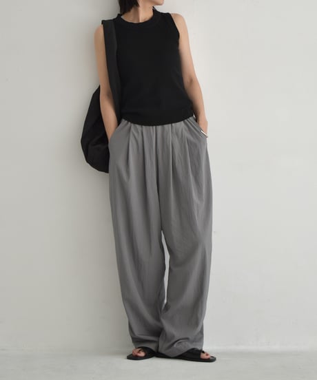 bottoms-02292  Washer Tuck Easy Pants  Light Gray Beige Gray Black