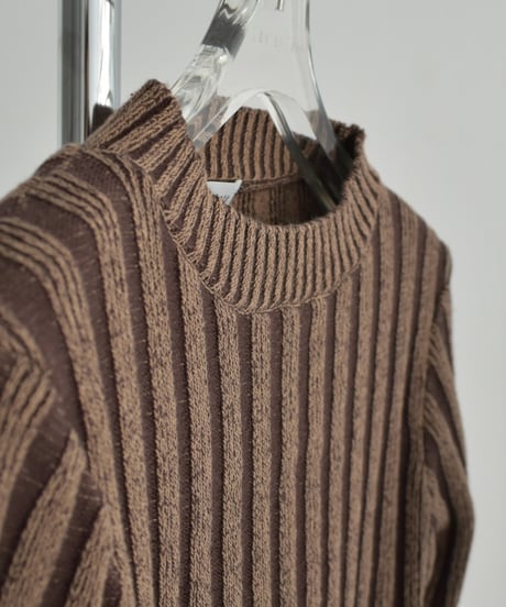 knit-02313　Bicolor Rib Knit Top  Brown Black