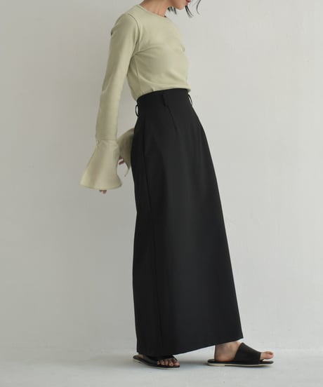 bottoms-12016　High Waist Twill Maxi Skirt  Gray Black
