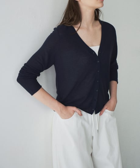 nh-knit-02380 Linen Blend Sheer Knit Cardigan  Ecru Gray Navy