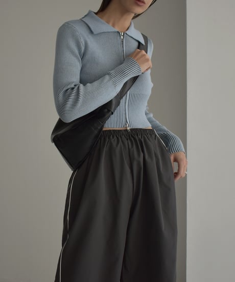 knit-02257　Double Zip Compact Ribbed Knit　Sax　Grey